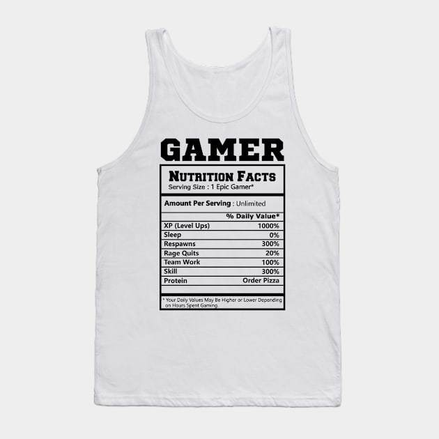 Gamer Nutritional Facts - Cool Gamer Video Game Funny Tank Top by MetalHoneyDesigns